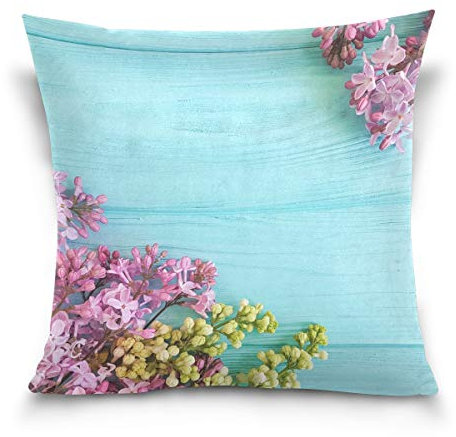 Moyyo Lilac Flower Blue Wooden Cushion Cover Throw Pillow Case Decorative Cushion Cover Soft Hug Pillow Case Home Decor Pillow Case Cushion Cover for Sofa Bedroom Garden Chairs