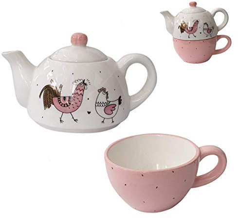 G. Wurm Teekannen Set Teekanne und Tasse Hahn Huhn