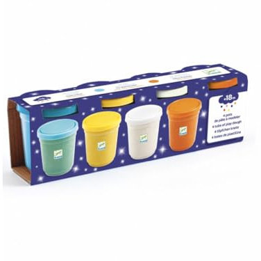DJECO moldear 4 botes de Pasta Con purpurina Arts et travaux manuels, DJ09029