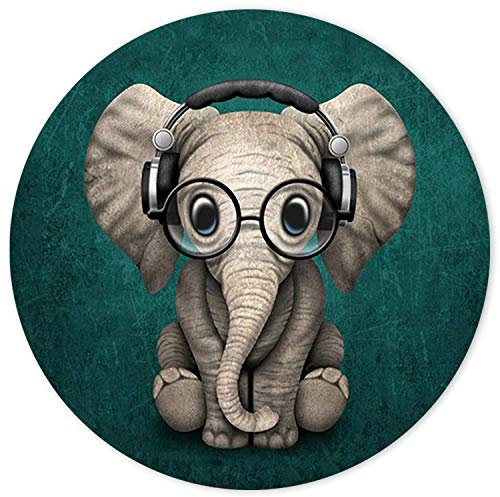 ITNRSIIET Tapis de Souris Rond, Tapis Souris pour Ordinateur PC Bureau Portable, Étanche Surface Lisse, Base Antidérapante en Caoutchouc, avec Bord Cousu, Éléphant Mignon