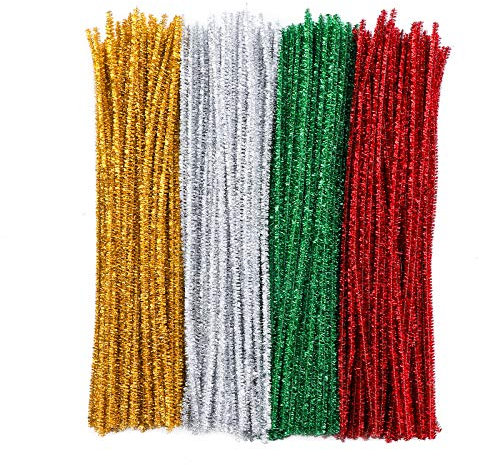 Pfeifenreiniger Chenilledraht 400Pcs Weihnachten Chenille Stiele Glitzer Biegeplüsch Basteldraht Pfeifenputzer -Werkzeugset für Kinder DIY Basteln Halloween Weihnachtsdekorationen Schulprojekte