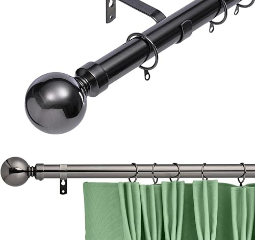 K Kestrel Palermo Ball Finial Metal 28 mm Extendable Curtain Poles Rods Voile Easy Fitting, Black Nickel 180-340 cm
