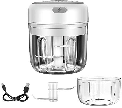 Yusheng 250 + 100 ML Hachoir à Ail Électrique Chargeur USB Presse-ail Électrique Machine à Ail Électrique Petit Robot Culinaire pour Aliments pour Bébé, Poivre Ail Chili Légumes Noix Hachoir/oulin