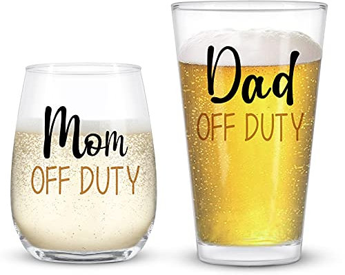 Ensemble cadeau pour papa et maman, verre à bière et verre à vin sans pied pour papa, maman, nouveaux parents, cadeau amusant pour la fête des pères, la fête des mères, Noël, un anniversaire, un usage