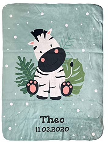 Wolimbo Duo Babydecke mit Namen - Motiv Zebra - Lammfell Optik - 75x100cm