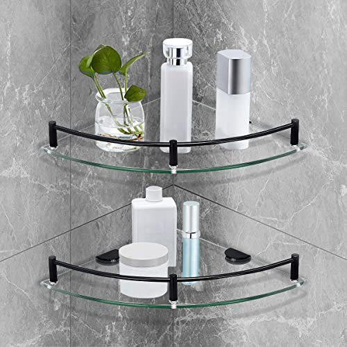 Geyou Badezimmer-Regal, 2 Stück, Glas-Regal, Dusch-Organizer, Ecke, schwimmender Shampoo-Halter, Duschregal mit Stange