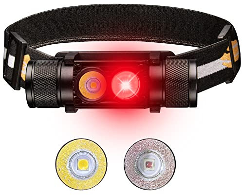 77outdoor LED Rechargeable Red Headlamp, D25LR Powerful Lightweight Headlight with 90 High CRI Bright White Light and 660nm Deep Red Light, USB C Charging for Camping, Hiking, Hunting