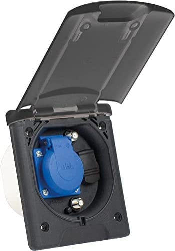 as - Schwabe Enchufe multifunción empotrable 240 V/16 A – Enchufe con protección de contacto, 2 x SAT, 1 x 12 V CC – Tapa con cierre magnético – Resistente a los rayos UV – IP44 – Alta protección