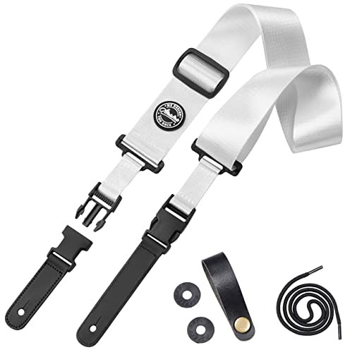 AMUMU Nylon Gitarrengurt, 2 Breite Guitar Strap mit Schnellverschluss-Schnalle & Premium Leder Enden, Verstellbare Länge 40 bis 64 für E-Gitarre, Akustikgitarre & Bass, mit Gurtblöcken & Kopfplatte