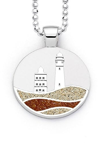 DUR Schmuck: Anhänger Kap Arkona der Rügen Leuchtturmanhänger mit Strandsand und Bernstein P4158