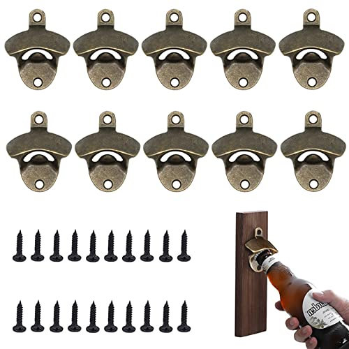 Ksvaye 10 Stück Wandflaschenöffner Bier Flaschenöffner Wandmontage Bieröffner Wand zum Schrauben für Bar Restaurant Küchen (Bronze)