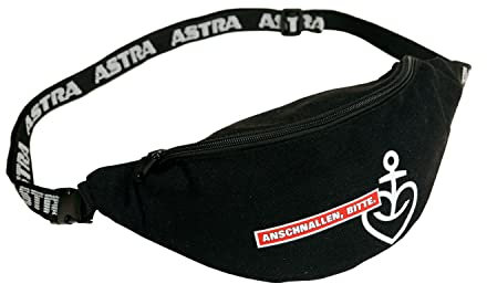 Astra Bier Bauchtasche Gürteltasche Hüfttasche Umhängetasche, schwarz, ANSCHNALLEN, Bitte, mit Herzanker-Logo und ASTRA Logoeinwebung