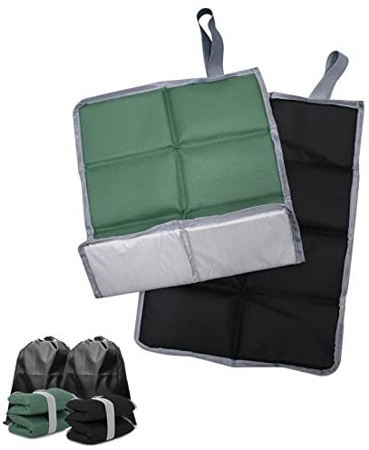 AIMEKE® 2 Pezzi Tappetino Pieghevole, Cuscino Stadio Gomma Piuma con 2 Borsa Portaoggetti, per Picnic, Escursioni, Campeggio (Nero e Verde)