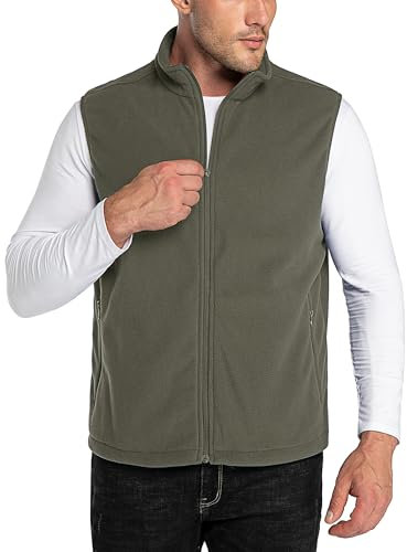 33,000ft Chaleco de forro polar para hombre, cuello alto, ultraligero, para exteriores, sin mangas, con bolsillos, cremallera, verde oliva, XL