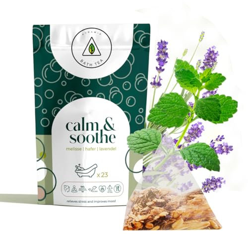 Pyramid Bath Tea Natürliche ENTSPANNENDE Wellness Calm & Soothe-Bio Hafer, Zitronenmelisse, Lavendel Badesäckchen | 23 Stück für Entspannung und strahlende Hautpflege | Wohltuender Bio Badezusatz