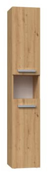CDF Bad-Hochschrank NEL l | Farbe: Eiche Artisan | Modernes Badregal | Stauraumschrank | Geräumige Einlegeböden | Türen | Einfache Montage | Stilvolle Griffe