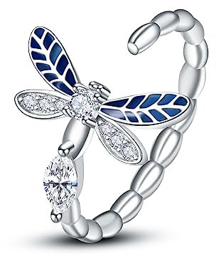 Verstellbar Libelle Ringe 925 Sterling Silber Offene Einstellbar Libellen Rings Tiere Rings Geburtstags Schmuck Geschenke für Frauen Mädchen