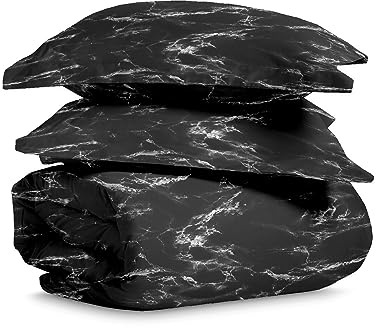 Pizuna Cotton Black Printed Duvet Cover Set Super King 400 Thread Count | Marble 260x220 100% Long Staple Cotton Size Sets with Button Closure