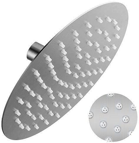 EnYatan Duschkopf Regendusche 8 Zoll, 304 Edelstahl Regenduschkopf Verstellbarer Kopfbrause mit 3 ultrakleine 0,4 mm Auslasslöcher Anti-Kalk Kopfbrause Rund Regendusch(Gebürsteter Lack,20cm)