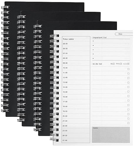 Orssmigs 4 Stück Wochenplaner Block 19x13,2 cm Weekly Planner Schülerkalender Schwarz Terminplaner Ringbuch Praktischer Taschenkalender Organizer Kalender