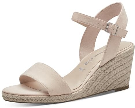 Tamaris Damen Plateau Sandalen Textil Vegan Keilabsatz Sommer; NUDE/beige; 37