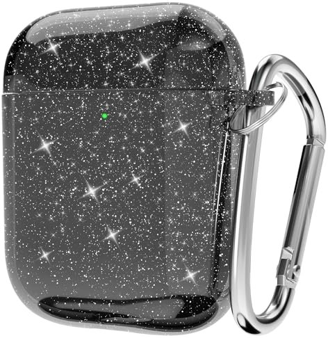 Svanove Custodia per Airpods trasparente con glitter, scintillante e carina custodia per AirPods di 1a 2a generazione con portachiavi, guscio rigido da ragazza Y2k, accessorio estetico per donne e