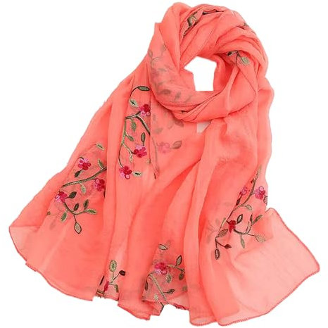 Pluto & Fox Damenschal, bestickt mit Blumen, Seidenschal, Retro-Design, elegant, Halstuch, Stola, Wassermelonenrot, 75cm*175cm