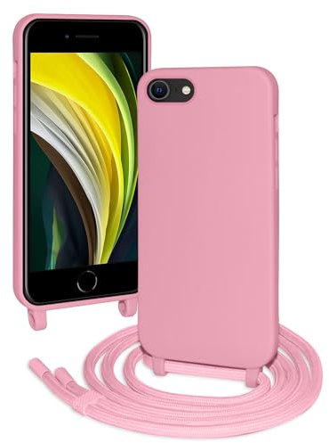 FERLAN Cover compatibile con iPhone 6/6s/7/8/SE 2020/SE 2022,Custodia con Laccio Collana Tracolla Collo Liquido Silicone Antiurto TPU Antiurto AntiGraffio Protettiva Case,Rosa