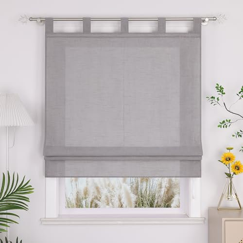 Yujiao Mao Halbtransparentes Raffrollo mit Schlaufen Modernes Unifarben-Fensterrollo aus hochwertigem Stoff Blickdichter Sichtschutz für Wohn- und Schlafzimmer 1 Stück，grau BxH 140x140cm
