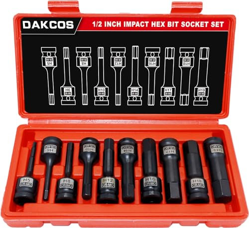 DAKCOS Kraft Innensechskant Schlagschrauber Nüsse Satz 1/2, 5mm - 19mm, 10-tlg Sechskant Steckschlüssel Satz, CR-MO