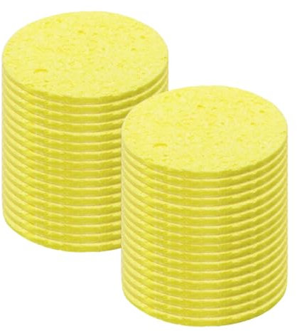 sourcing map 25PCS Soldering Sponge 50mm Round Yellow Cleaning Pad Welding Tip Iron Replacement for Cleaning Soldering Iron 2mm Natural Thickness 11mm Water Absorption Thickness
