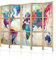 murando - Paravent Intérieur Japonais 225x172 cm - Séparateur de Pièce en Bois Naturel et Toile Imprimée - Paravent Oriental Portable et Pliable - Carte du Monde Abstraite Colorée k-A-0179-bh-b