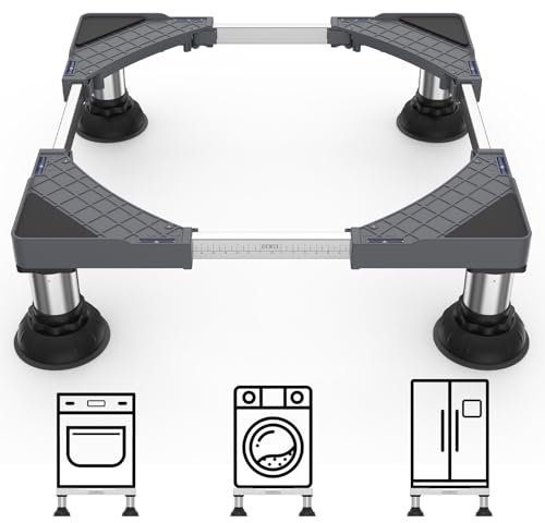 DEWEL Base per Lavatrice con Ventosa Piedini, Base Lavatrice per Lavatrici,Asciugatrici, Frigoriferi, Supporto Lavatrice con Funzione Antiscivolo,Larghezza 45-65cm, Altezza 15-18cm, Grigio