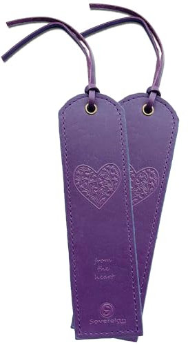 Lila Leder Lesezeichen Leather Bookmarks Mit Einzigartigem Herz design Handgefertigtes Mit Traditionellem Quasten-Lesezeichen. Echtleder Einzigartige Geschenke Für Frauen, Mädchen, Männer - 2er Pack