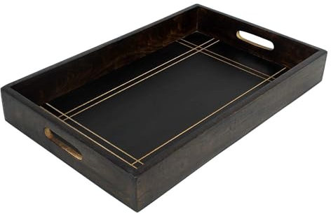 Ajuny Bandeja Decorativa de Madera Hecha a Mano Color Negro con Elegantes Tallas de Línea para Alimentos Aperitivos Frutas Desayuno Cena Uso Versátil en la Cocina Decoración del hogar 15x10 Pulgadas