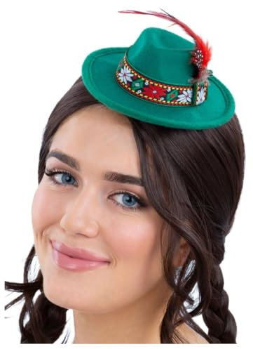 Smiffys Mini Bayerischer Trenker-Hut, grün mit Haarspangen, Party-Papierwaren, Kostüm, Erwachsenen-Verkleidungshüte