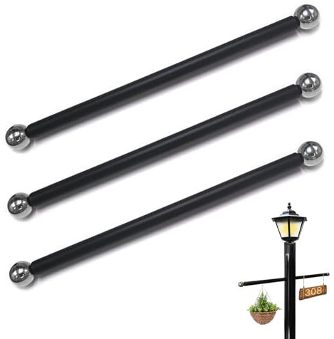 Lamppost -Kreuzstange, 3pcs Lampen -Post -Kreuz -Armersatz 16 -Zoll -verzinktes Metall Laternenpfahl Cross Bar mit Kugelende Außenlampe -Pfosten -Teile für hängende Blütenkorb, kurze Lampenpfosten im