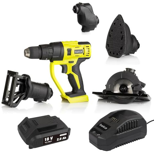 Baricus Multi Head Tool inkl. Akku & Ladegerät - Effizientes Multifunktionswerkzeug - schleifen, schrauben, bohren, sägen - im Koffer inkl. Zubehör - B-Ware