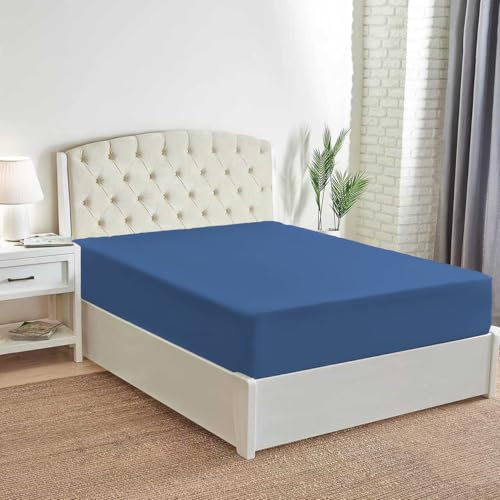 Fitted Sheet Super Soft Cosy Easy Care Polycotton Bed Linen Luxury Bedding Bedsheet Non Iron, For single bed, Double bed, King bed, Queen Bed (Blue, Double)