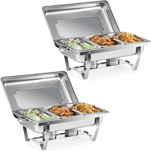 Wilprep 2 PCS Calentadores de Comida para Buffet Acero Inoxidable 9L con 2 Bandejas de Comida de Calefacción Chafing Dish para Buffet de Catering y Fiestas (2pcs 6xGN1/3)