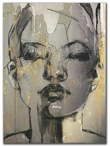 Abstrakte Schwarz Gold Frauen Gesicht Leinwand Gemälde Poster Und Drucke Wand Kunst Bild Für Wohnzimmer Wand Dekor 50X70Cm Kein Rahmen