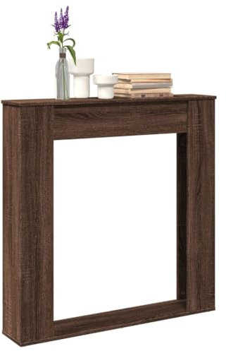 Homgoday Kaminumrandung Kaminverkleidung Kaminkonsole Deko Kaminrahmen Kamingehäuse Dekokamin Wohndekoration Kaminsims Dekokamin für Wohnzimmer Braun Eichen-Optik 100x20x100 cm Holzwerkstoff