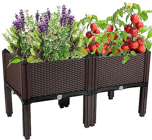 Souwuokoo Hochbeet mit Beinen, Kunststoff, erhöhte Pflanzgefäße für den Außenbereich, für Garten, Terrasse, Terrasse, Balkon, mit Drainagelöchern zum Pflanzen von Blumen, Gemüse, Tomaten und Kräutern
