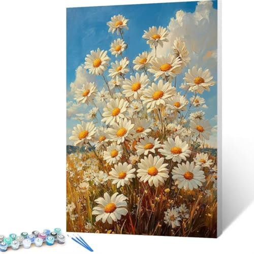 Blume Malen Nach Zahlen Erwachsene, Malen Nach Zahlen DIY Handgemalt Ölgemälde Kit für Anfänger und Erwachsene, Paint by Numbers Basteln mit Pinseln Home Wand Dekor, Ohne Rahmen 100x135 cm Wolke F-f0