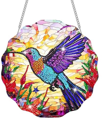 GADITIEK Diamond Painting Doppelseitig Anhänger Fensterbilder Deko Set, Bastelset für Erwachsene 5D Diamant Painting Fensterbilder Ornamente Diamant Malerei für Wand Und Eingang Dekoration (Kolibri)