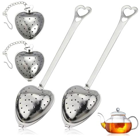 4 Pièces Boule a The Infuseur,Cuillere a The, Boule à The,Infuseur a Thé en Acier inoxydable,Passoire à Thé en Forme De Cœur avec Chaîne, Convient Aux Feuilles de Thé Fines En Vrac