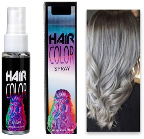 Tinte temporal para el pelo, color púrpura, color de color, color de pelo lavable, spray de color loco, coloraciones para carnaval, Halloween, cosplay, fiestas (gris, talla única)