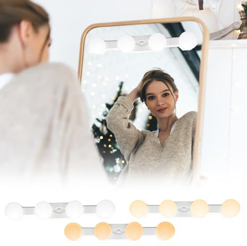 LED Spiegelleuchte mit 3 Farbe, Hollywood-Stil Dimmbar Schminklicht mit Batteriebetrieben Spiegelleuchten Spiegel USB Wiederaufladbar Kabellos Make-up Licht für Schminktisch Bad Badzimmer Spiegel