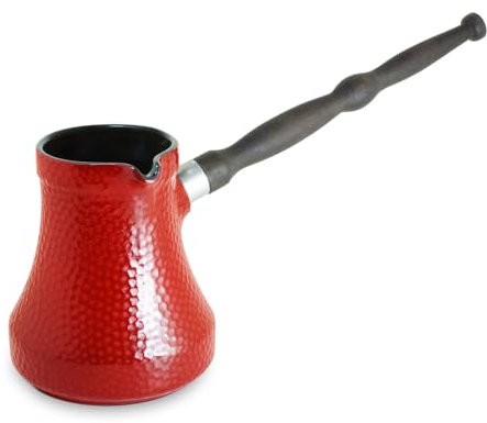 Ceramic Turkish Coffee Pot 350 ml (11.83 oz) Cezve Ibrik Briki Turka Hammered with Removable Wooden Handle For Gas Electric Hobs