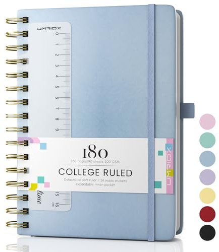 Umriox Wirebound Spiral Notebooks 180Pages /90 Sheets for Writing,100gsm No Bleed Paper, PU Hardcover Journals for Women Men Work Office School,14.5 x 21cm - Blue